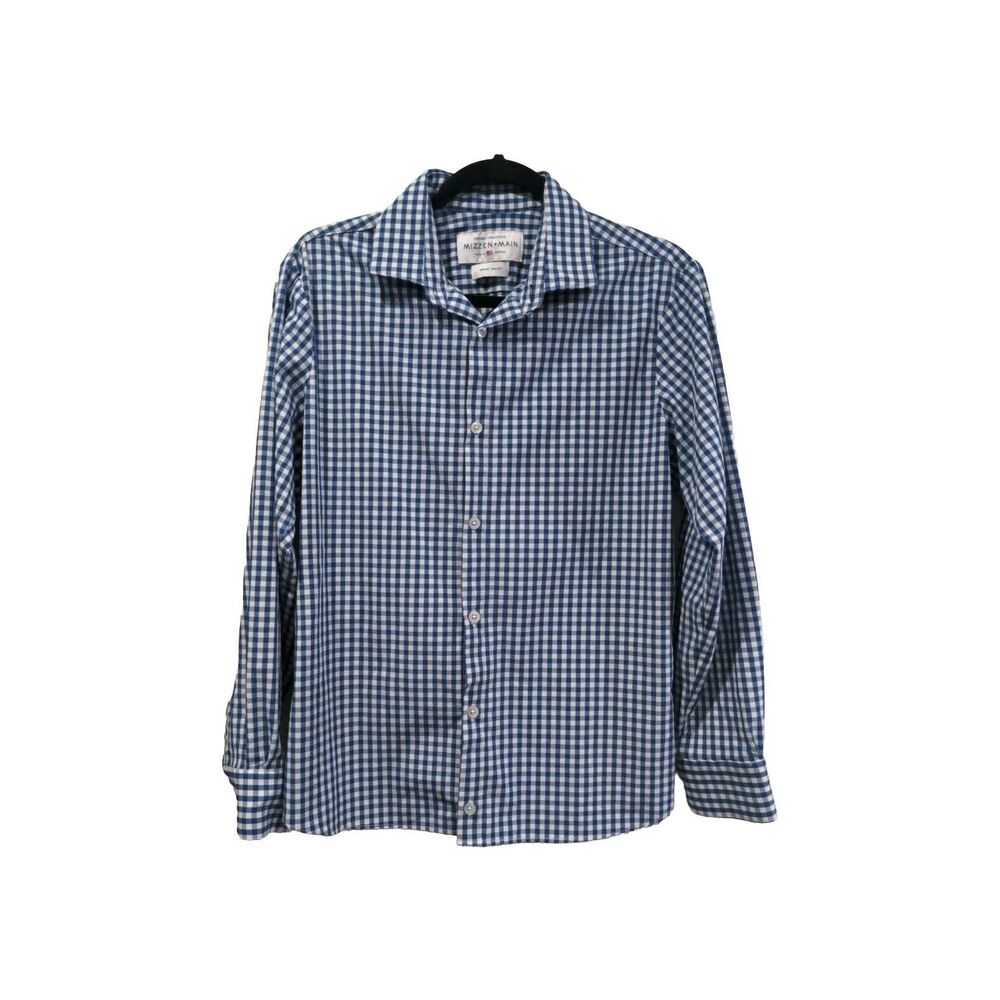 Mizzen+Main Mens Button Down Leeward Trim Fit LS Shirt Size M Blue Check Casual